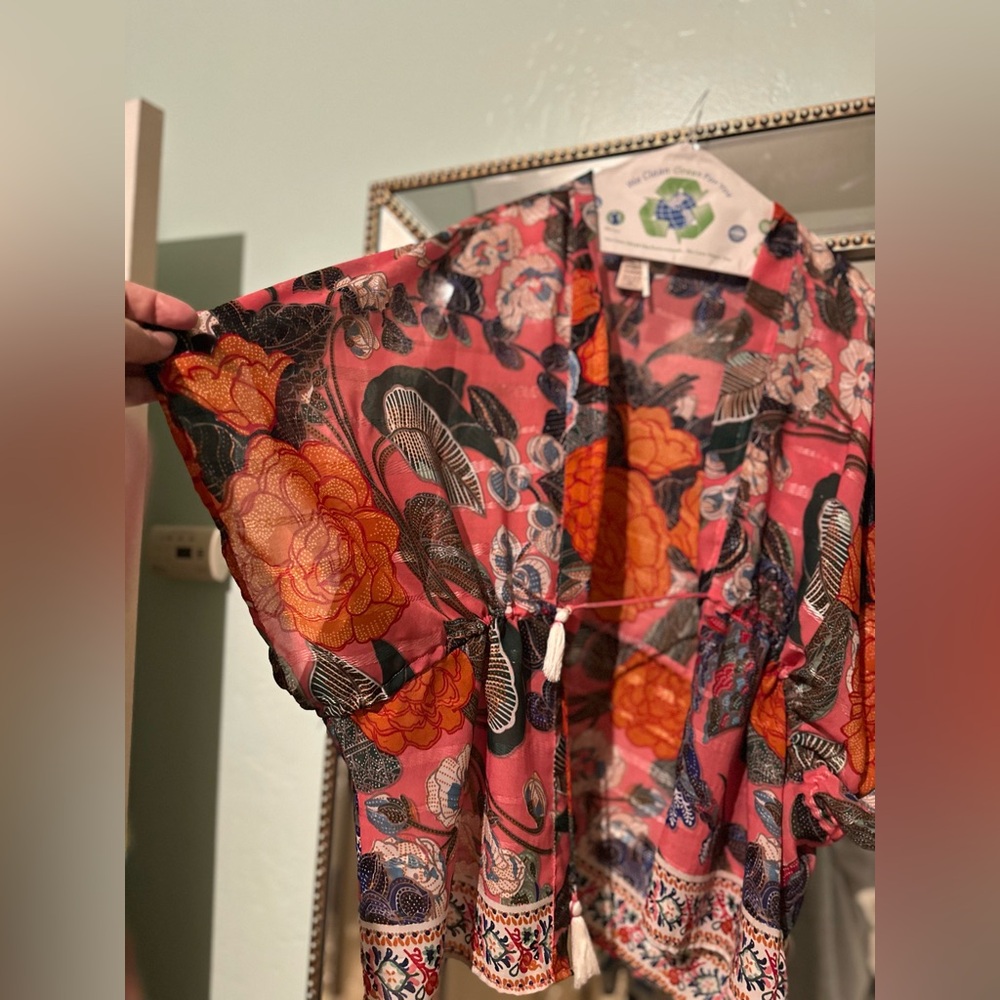 Free People Floral Kimono Top in Pink and Orange